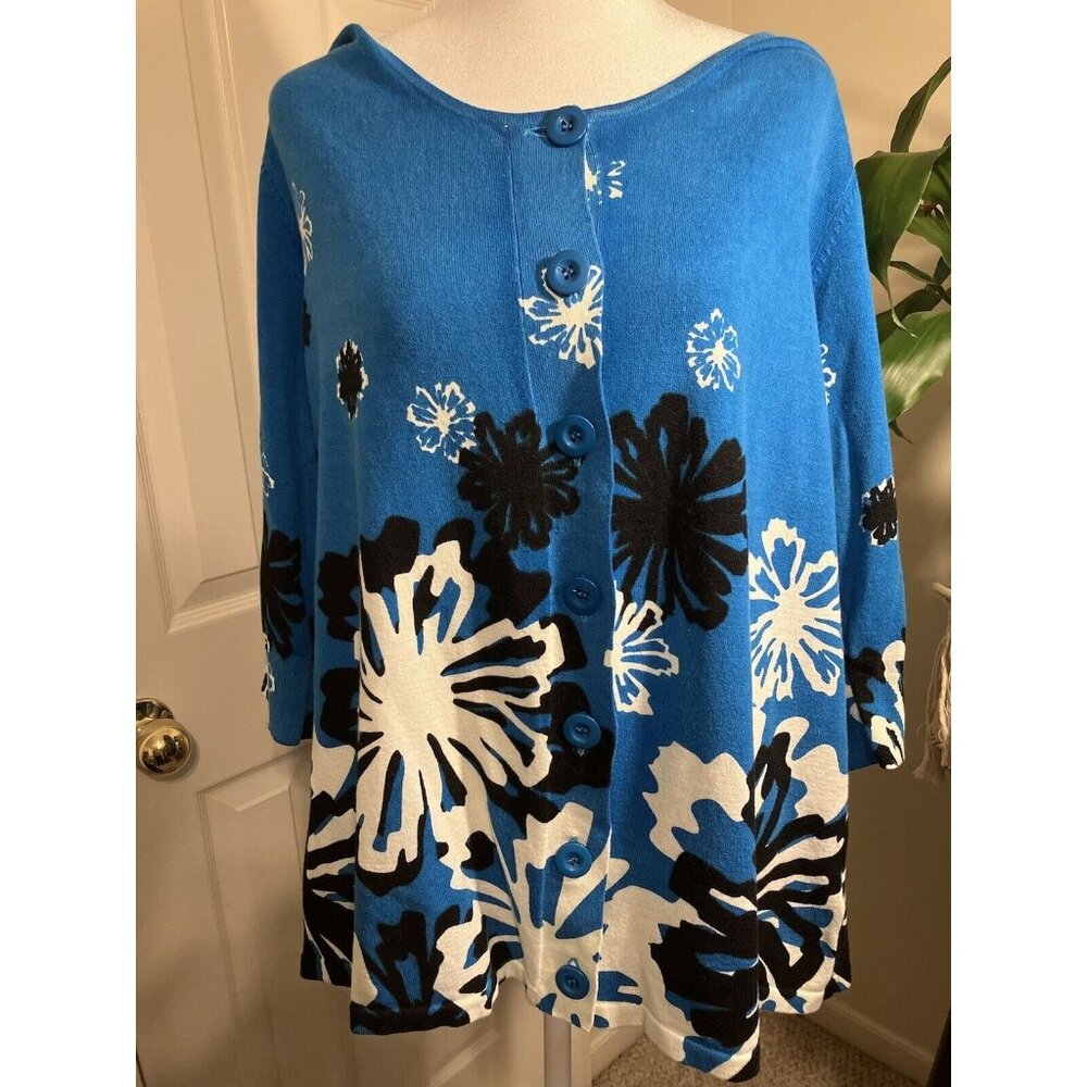 Designer Originals 3X Womens Sweater NWT MSRP $52 Blue White Black Cotton Nylon